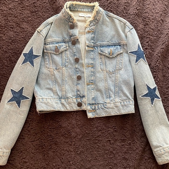 Sandro Liverpool Embellished Star Patch Denim Jacket - Picture 3 of 7